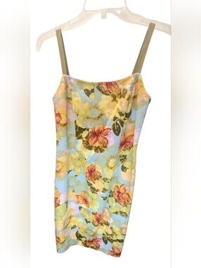 Vintage Y2K Saturated Floral Bodycon Slip Dress Sz 4 Fairycore Coquette 90s Mini